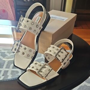 Steve Madden White Sandals with Metallic Buckles
